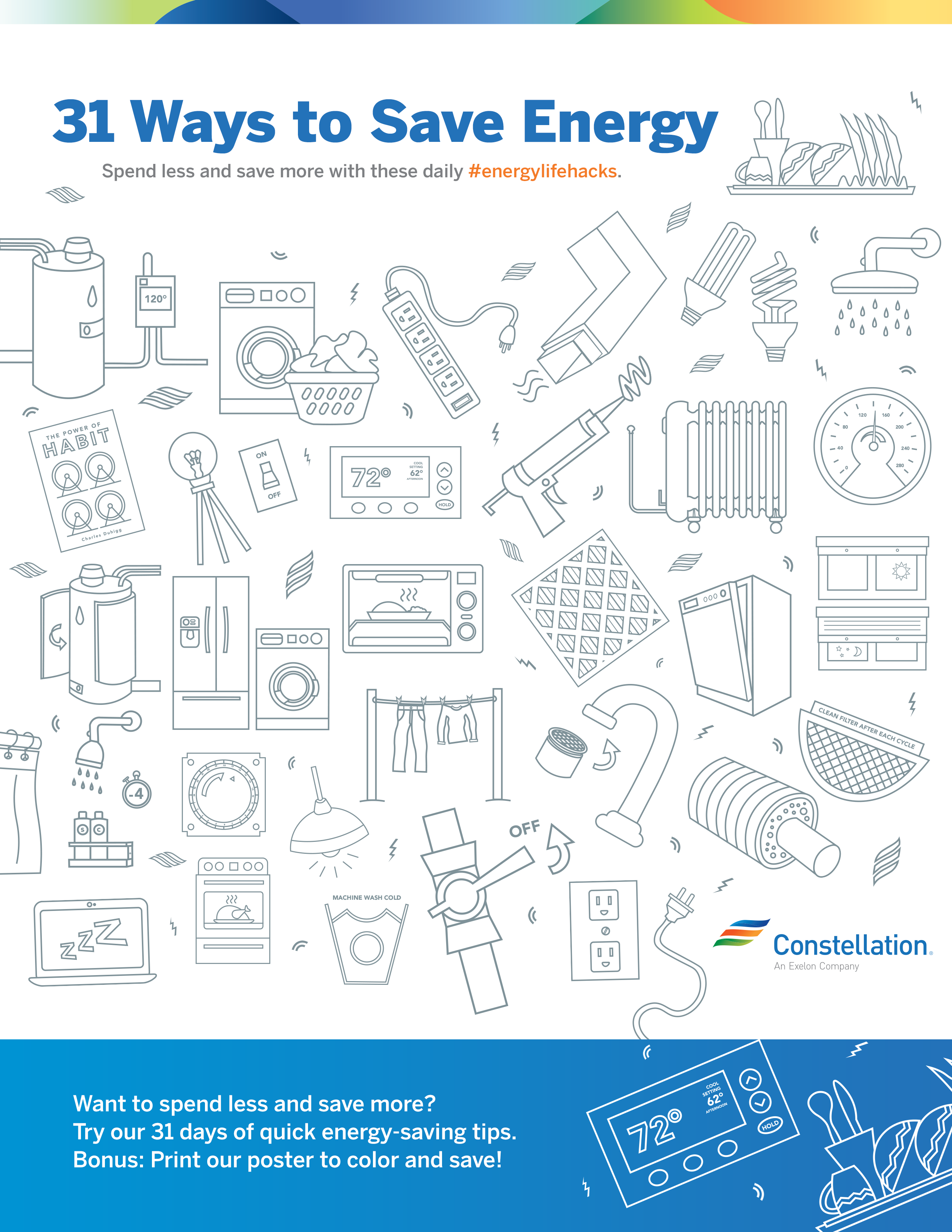 printable 31 ways to save energy sheet