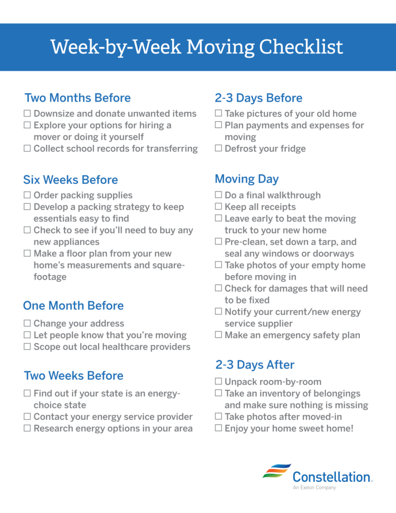 Week-by-week Moving Checklist to Print out 