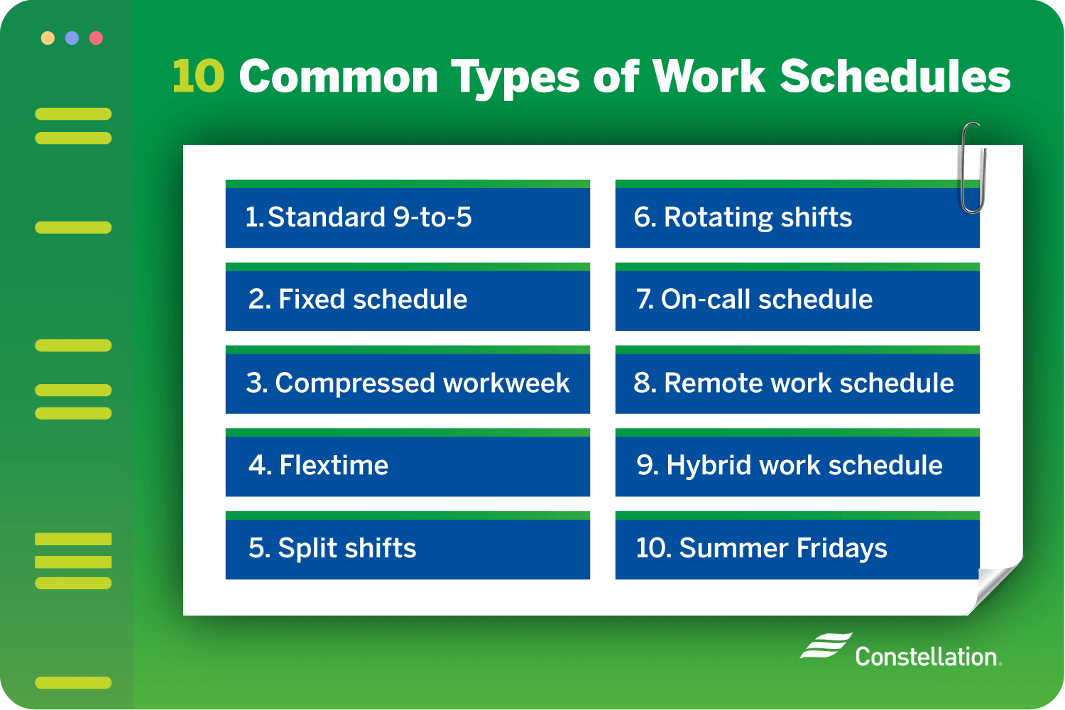 Common types of work schedules.