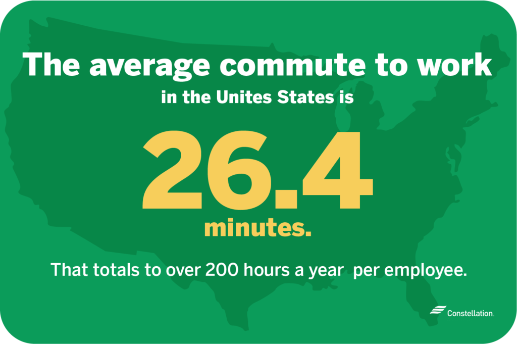 The average commute to work in the United States is about 26 minutes.
