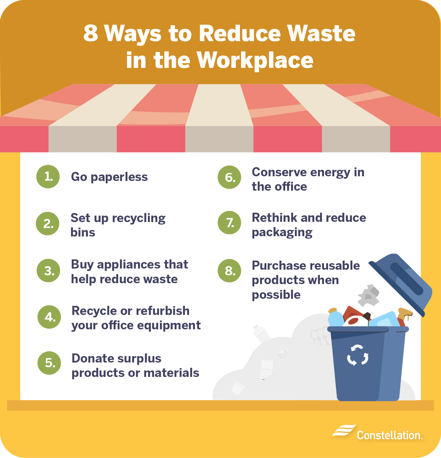 8 ways to reduce waste in the workplace.