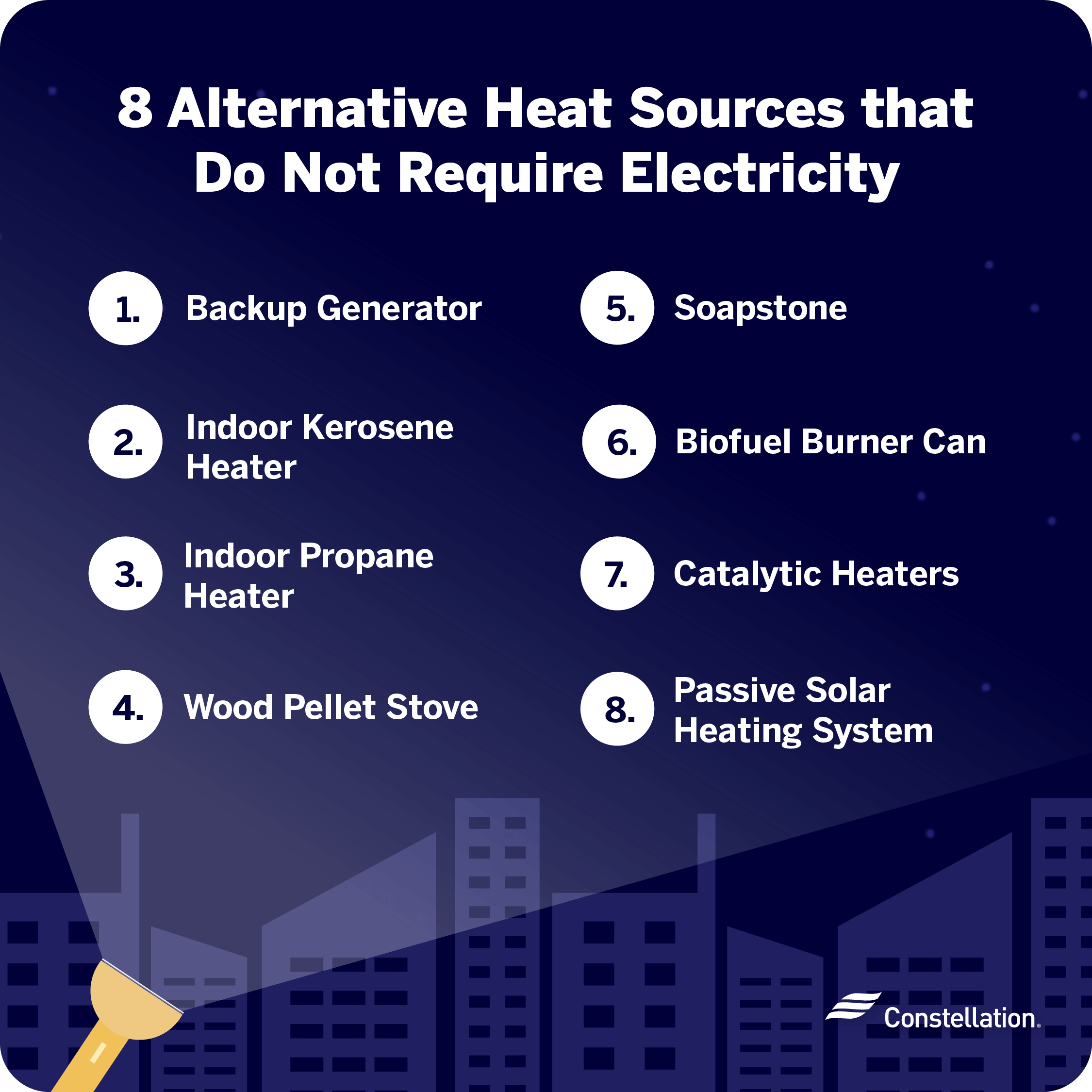 Alternative heat sources without electricity.