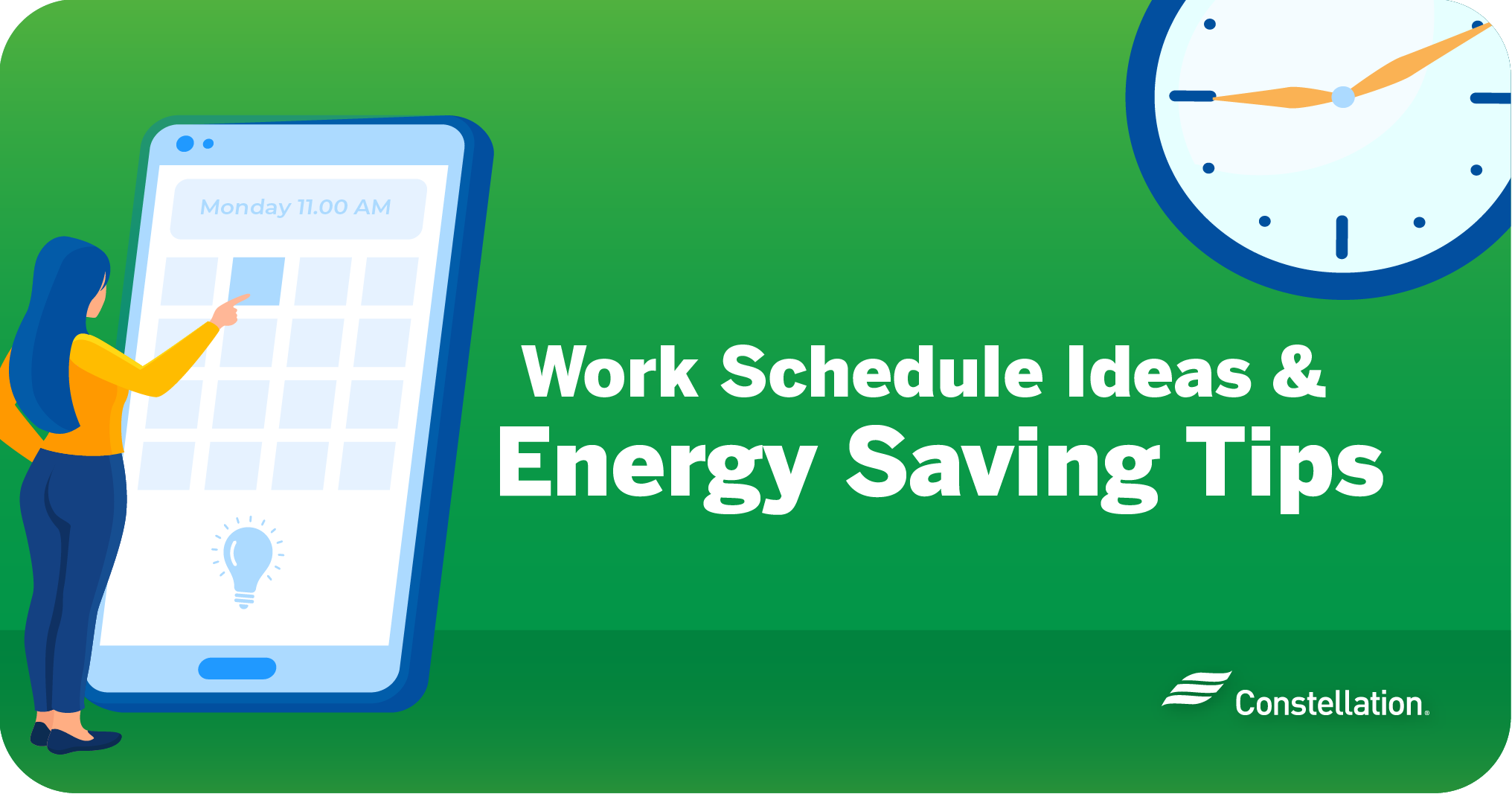 Work schedule ideas and energy-saving tips.