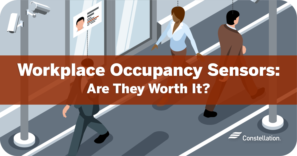 An illustration depicting occupancy sensors in the workplace.