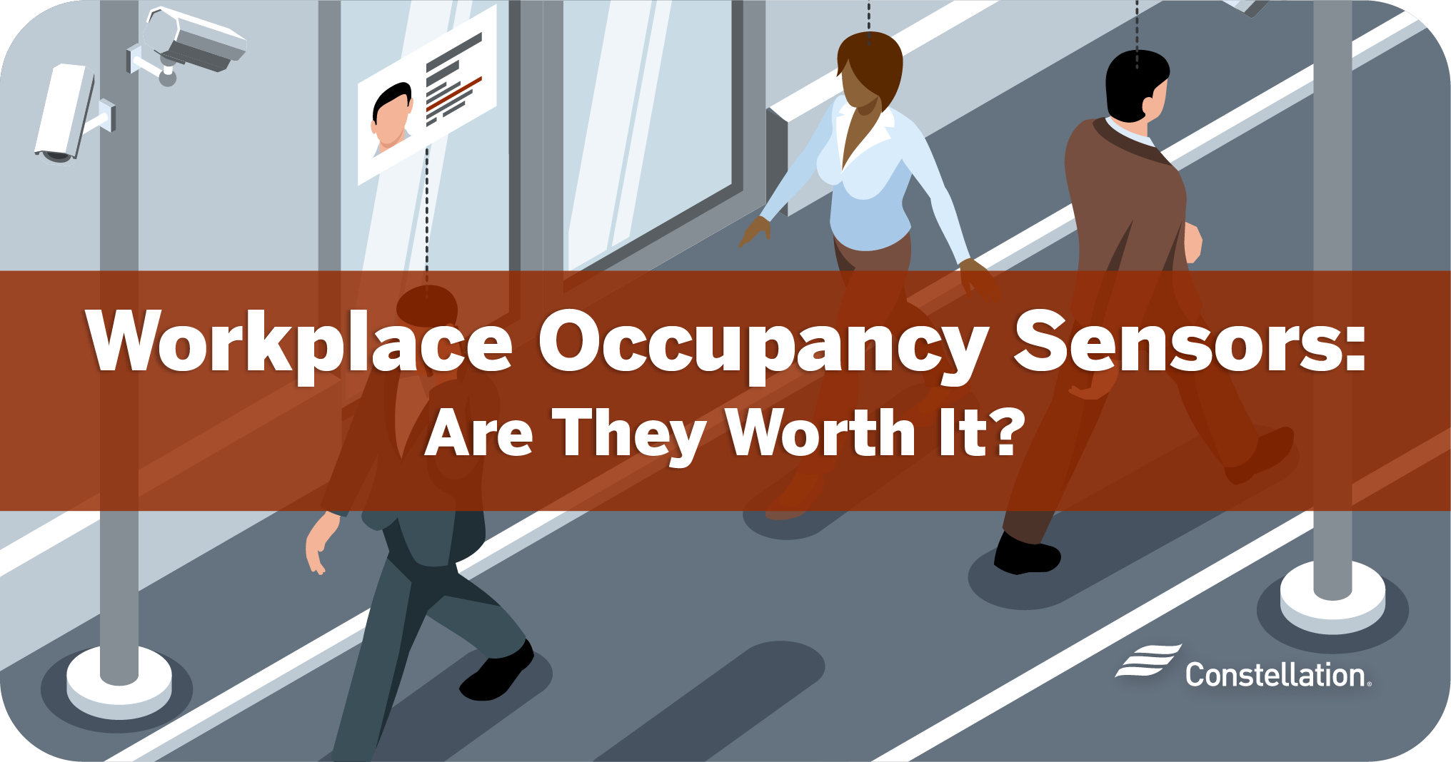 An illustration depicting occupancy sensors in the workplace.